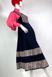 Annabelinda 1970s vintage velvet & cotton pinafore midi dress / RARE & Collectable