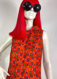 1970s vintage orange flower power psychedelic maxi dress / Hippie / Festival / Mod with hood