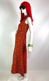 1970s vintage orange flower power psychedelic maxi dress / Hippie / Festival / Mod with hood