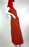 1970s vintage orange flower power psychedelic maxi dress / Hippie / Festival / Mod with hood