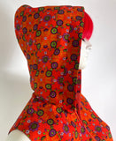 1970s vintage orange flower power psychedelic maxi dress / Hippie / Festival / Mod with hood