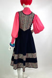 Annabelinda 1970s vintage velvet & cotton pinafore midi dress / RARE & Collectable