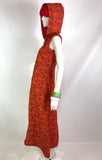 1970s vintage orange flower power psychedelic maxi dress / Hippie / Festival / Mod with hood