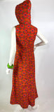 1970s vintage orange flower power psychedelic maxi dress / Hippie / Festival / Mod with hood