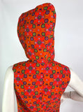 1970s vintage orange flower power psychedelic maxi dress / Hippie / Festival / Mod with hood
