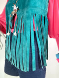 1960s vintage turquoise fringed tassel waistcoat / vest / 70s / Grace Slick / Woodstock Cher