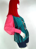 1960s vintage turquoise fringed tassel waistcoat / vest / 70s / Grace Slick / Woodstock Cher