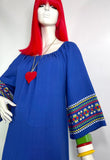 1970s vintage ocean blue embroidered hippie maxi dress / mexicana / guatemala / festival
