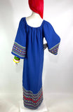 1970s vintage ocean blue embroidered hippie maxi dress / mexicana / guatemala / festival