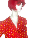 Petite Momon 1970s vintage balloon sleeve tunic smock / novelty print 60s Jeff Banks