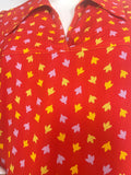 Petite Momon 1970s vintage balloon sleeve tunic smock / novelty print 60s Jeff Banks