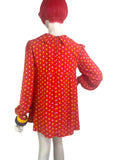 Petite Momon 1970s vintage balloon sleeve tunic smock / novelty print 60s Jeff Banks