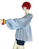Jeff Banks 1970s vintage blue billowing balloon sleeve shirt blouse / smock tunic Clobber RARE