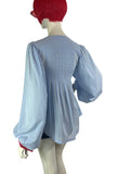 Jeff Banks 1970s vintage blue billowing balloon sleeve shirt blouse / smock tunic Clobber RARE