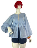 Jeff Banks 1970s vintage blue billowing balloon sleeve shirt blouse / smock tunic Clobber RARE