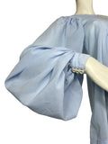 Jeff Banks 1970s vintage blue billowing balloon sleeve shirt blouse / smock tunic Clobber RARE
