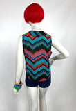 1960s vintage Mod Go Go zig zag print blouse / Op Art / colour block / summer