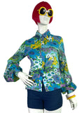1970s vintage flower power balloon sleeve shirt blouse / 60s Mod / Jeff Banks Clobber