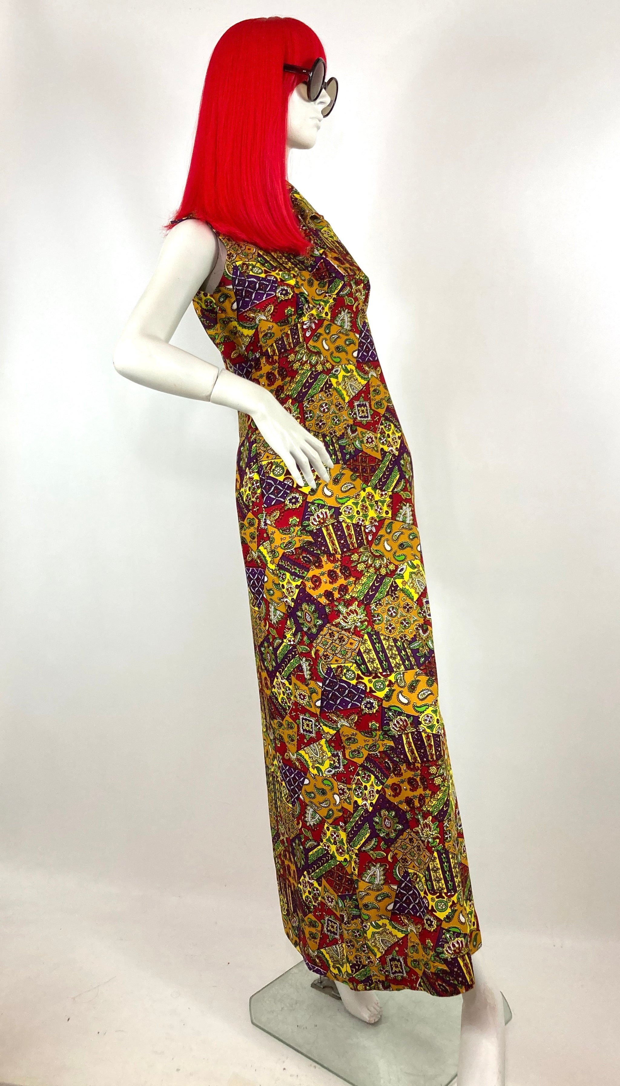 Vintage 1960’s Montgomery Wards store Psychedelic Print Maxi Dress Hippie Mod