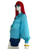 1960s vintage turquoise pussy bow vintage balloon sleeve blouse / shirt 70s