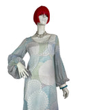 1970s vintage psychedelic balloon sleeve maxi dress / Hippie trippy / 60s