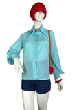 1960s vintage turquoise balloon sleeve blouse / shirt / 70s / Mod / Mad Men