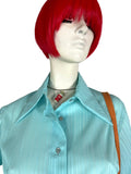1960s vintage turquoise balloon sleeve blouse / shirt / 70s / Mod / Mad Men