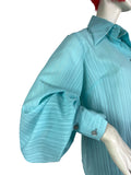 1960s vintage turquoise balloon sleeve blouse / shirt / 70s / Mod / Mad Men