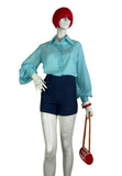 1960s vintage turquoise balloon sleeve blouse / shirt / 70s / Mod / Mad Men