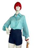 1960s vintage turquoise balloon sleeve blouse / shirt / 70s / Mod / Mad Men