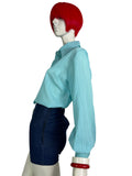 1960s vintage turquoise balloon sleeve blouse / shirt / 70s / Mod / Mad Men