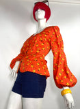 1970s vintage orange balloon sleeve tunic smock blouse / Jeff Banks / Clobber / Psych