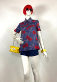 1970s vintage JEANS swing smock top shirt / blouse / novelty print / 60s