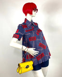 1970s vintage JEANS swing smock top shirt / blouse / novelty print / 60s