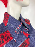 1970s vintage JEANS swing smock top shirt / blouse / novelty print / 60s