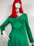 Horrockses 1960s vintage poison green Deco maxi dress / 70s Disco