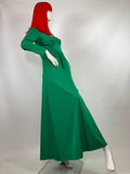 Horrockses 1960s vintage poison green Deco maxi dress / 70s Disco