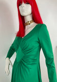 Horrockses 1960s vintage poison green Deco maxi dress / 70s Disco