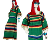 1970s Mexicana rainbow stripe carpet kaftan dress / Fringing / Hippie / Festival