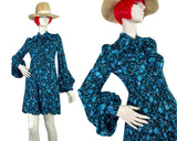 Ann Reeves 1960s vintage flower print Mod mini dress  / balloon sleeves / Biba / Bus Stop