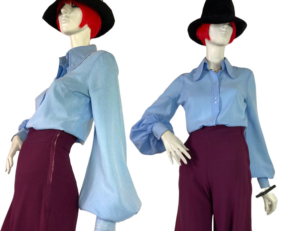 1960s / 70s Mod vintage balloon sleeve blouse / shirt / spoon collar / Susy Ware