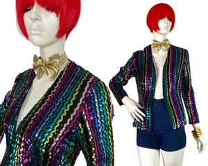 1970s vintage rainbow sequinned blazer / jacket / Marc Bolan / Glam Rock / Slade / Disco / Marc Bolan