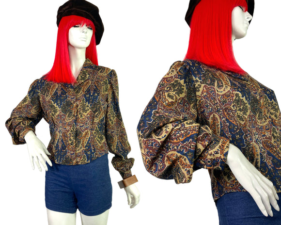 Liberty vintage brown paisley fine wool blouse / posh / 70s / forties / RARE Sample