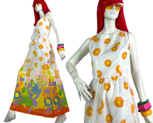 1960s vintage flower print psychedelic maxi dress / Flower power / 70s / summer dress