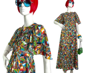 Mister Ant 1970s vintage psychedelic maxi dress / flutter sleeves / festival / Hippie