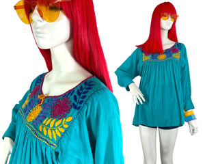 1970s vintage hippie Mexicana cotton boho blouse / Hippie / Penny Lane / Almost Famous