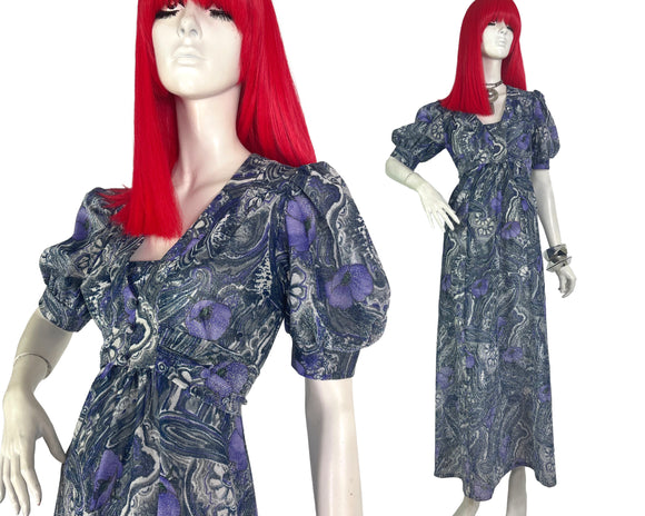 1970s vintage lurex metallic maxi dress / party dress / Disco / puff sleeves