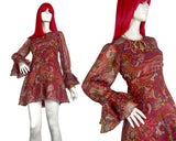 1960s vintage gold & red psychedelic lurex metallic mini dress / DISCO / ruffles / Mod
