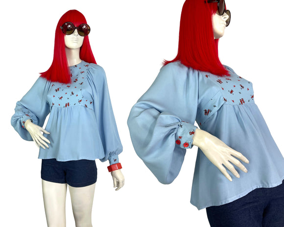 1970s vintage crepe billowing balloon sleeve tunic smock / Ossie Clark / Jeff Banks