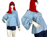 1970s vintage crepe billowing balloon sleeve tunic smock / Ossie Clark / Jeff Banks